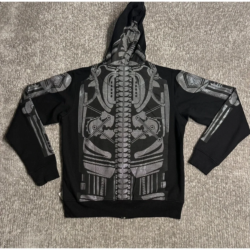 Social Collision Y2K Skeleton Robot Full Zip Hoodie Black Mall Goth Emo Cyber M
